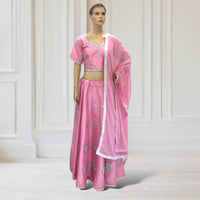 Lehenga +Choli + Scarf ( short sleeves- silver )