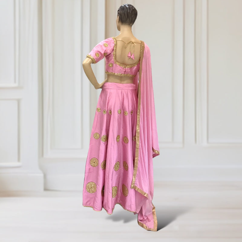 Lehenga +Choli + Scarf ( short sleeves- gold)