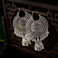 Ethnic Retro Big Round Turkish Bells Indian Jhumka Earrings Silver