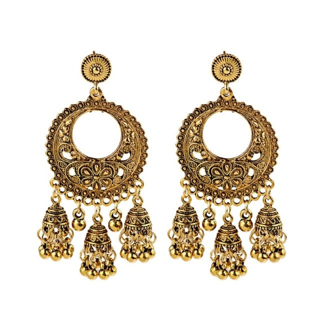 New Ethnic Vintage Women's Geometric Turkish Jhumka Earrings Indian Jewelry Gold Bell Tassel Dangling Earrings Turkey Jewelry