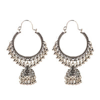 Ethnic Retro Big Round Turkish Bells Indian Jhumka Earrings Silver