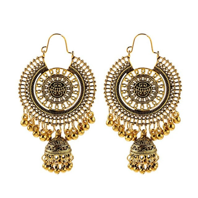 Ethnic Retro Big Round Turkish Bells Indian Jhumka Earrings Silver