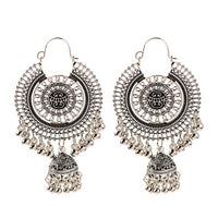 Ethnic Retro Big Round Turkish Bells Indian Jhumka Earrings Silver