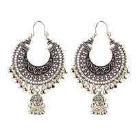 Ethnic Retro Big Round Turkish Bells Indian Jhumka Earrings Silver