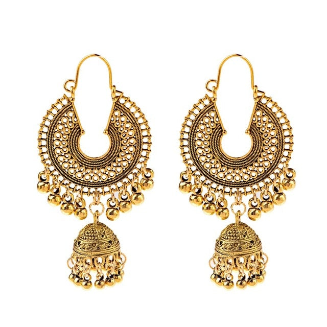 Ethnic Retro Big Round Turkish Bells Indian Jhumka Earrings Silver