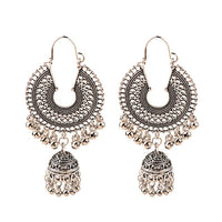 Ethnic Retro Big Round Turkish Bells Indian Jhumka Earrings Silver