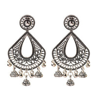 Ethnic Retro Big Round Turkish Bells Indian Jhumka Earrings Silver