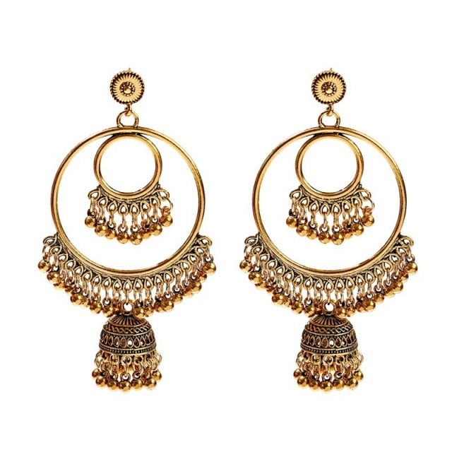 Retro Indian Jewelry Jhumka Jhumki Drop Earrings Gypsy Gold Silver Color Tassel Earrings For Women Fashion Jewelry