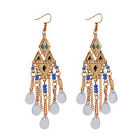 Classic Trendy Blue Crystal Long Tassel Dangle Earring