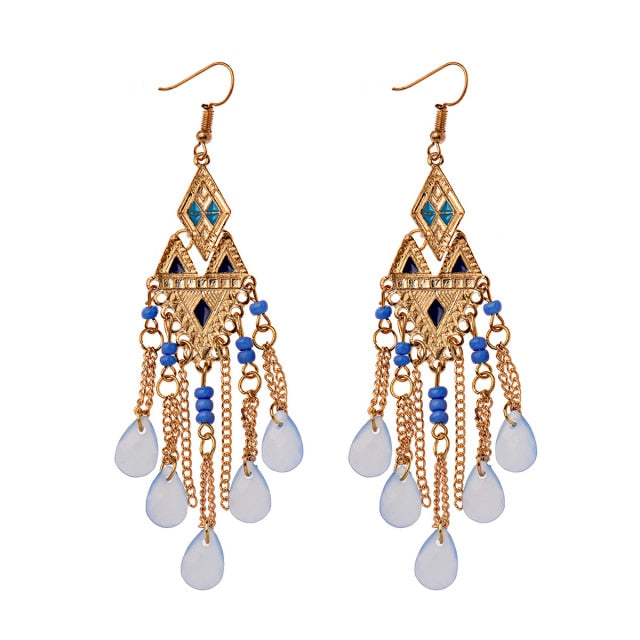 Classic Trendy Blue Crystal Long Tassel Dangle Earring