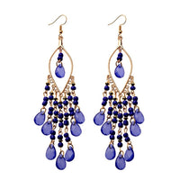 Classic Trendy Blue Crystal Long Tassel Dangle Earring