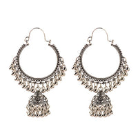 Antique Indian Women's White Beads Tassel Jhumka Earrings