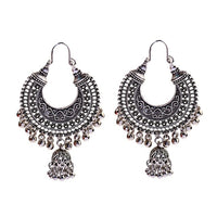 Antique Indian Women's White Beads Tassel Jhumka Earrings