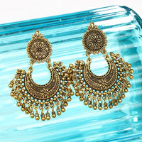 GTQ  Metal Tassel Jhumka Indian Ethnic Bollywood Dangle Earrings