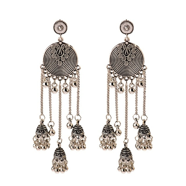 Antique Ethnic Indian Jhumka Women Retro Bell Long Tassel Earrings