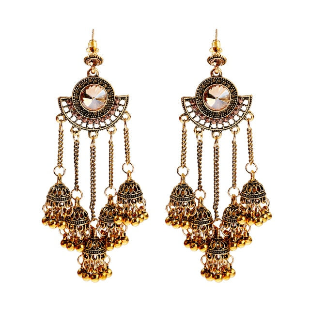 Retro Bollywood Oxidized Gypsy Earrings Jewelry Women Ethnic Gold Afghan Birdcage