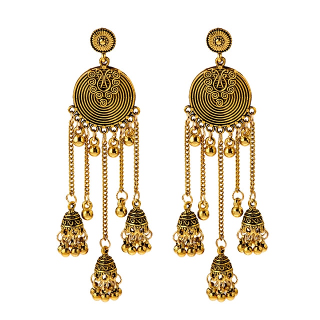 Retro Bollywood Oxidized Gypsy Earrings Jewelry Women Ethnic Gold Afghan Birdcage