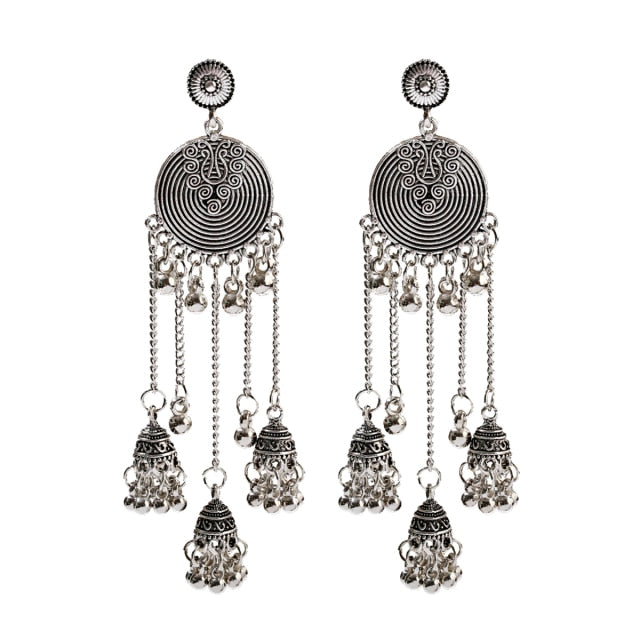 Retro Bollywood Oxidized Gypsy Earrings Jewelry Women Ethnic Gold Afghan Birdcage