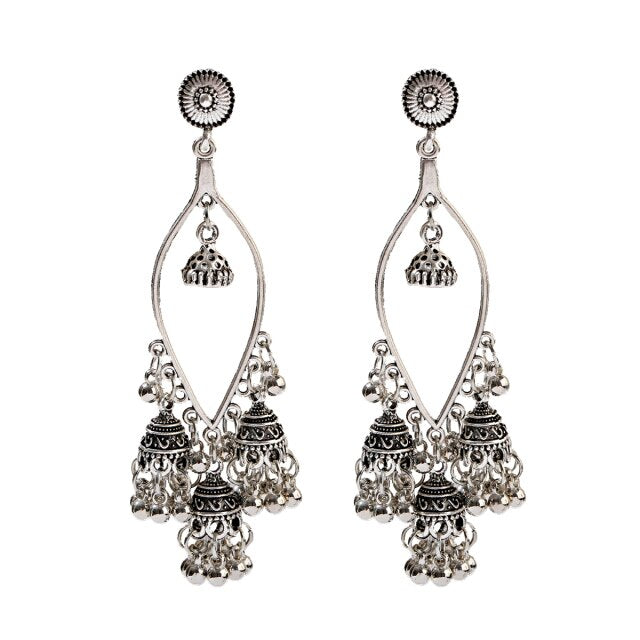 Retro Bollywood Oxidized Gypsy Earrings Jewelry Women Ethnic Gold Afghan Birdcage