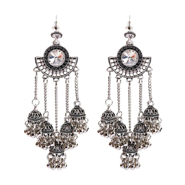 Retro Bollywood Oxidized Gypsy Earrings Jewelry Women Ethnic Gold Afghan Birdcage