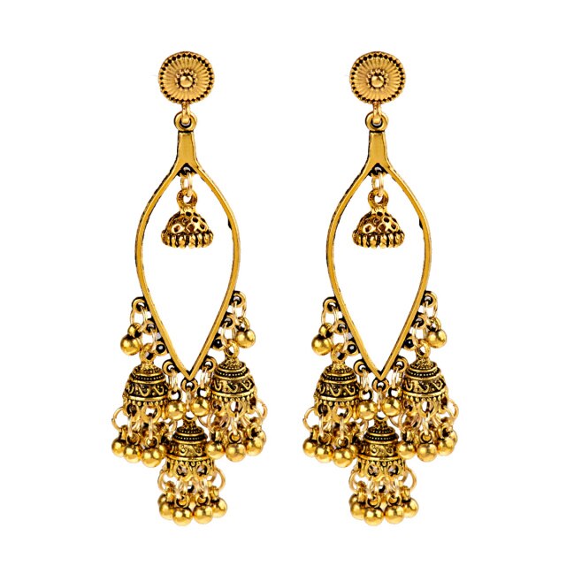 Retro Bollywood Oxidized Gypsy Earrings Jewelry Women Ethnic Gold Afghan Birdcage