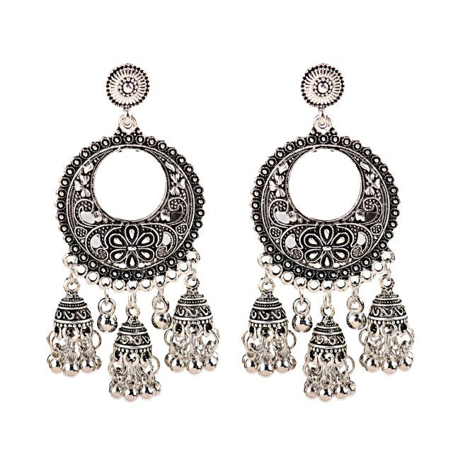 Retro Bollywood Oxidized Gypsy Earrings Jewelry Women Ethnic Gold Afghan Birdcage