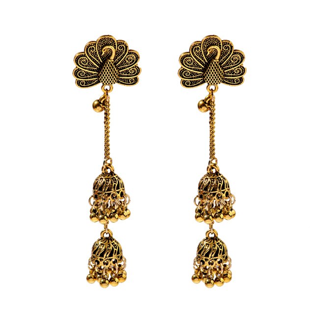 Retro Bollywood Oxidized Gypsy Earrings Jewelry Women Ethnic Gold Afghan Birdcage