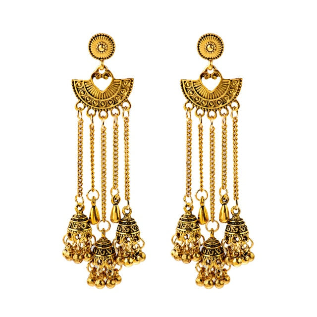 Retro Bollywood Oxidized Gypsy Earrings Jewelry Women Ethnic Gold Afghan Birdcage