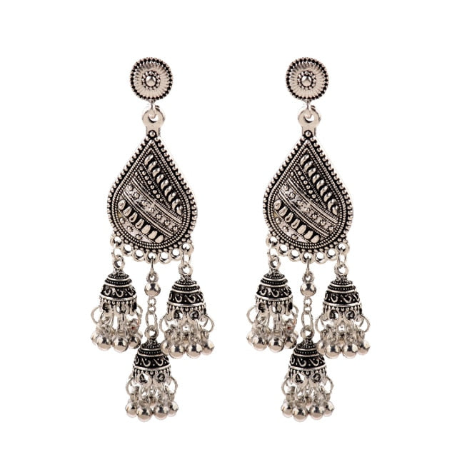 Antique Ethnic Indian Jhumka Women Retro Bell Long Tassel Earrings