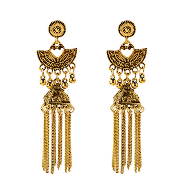 Antique Ethnic Indian Jhumka Women Retro Bell Long Tassel Earrings