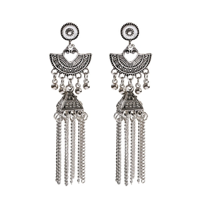 Antique Ethnic Indian Jhumka Women Retro Bell Long Tassel Earrings