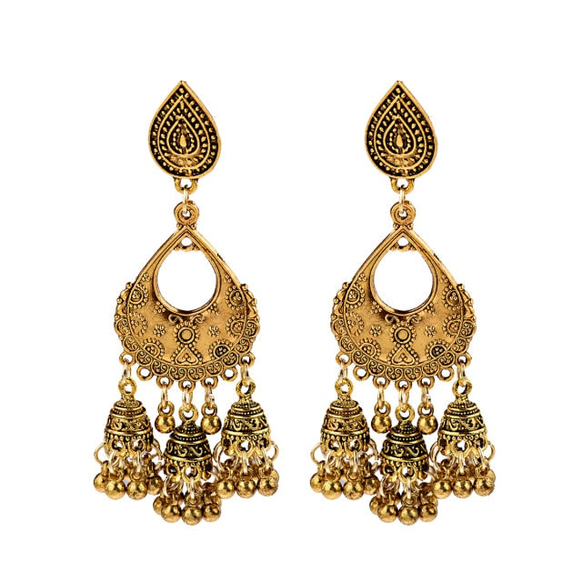 Antique Ethnic Indian Jhumka Women Retro Bell Long Tassel Earrings