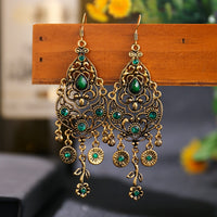 Bohemian Ethnic Earrings 2021 Women Vintage Alloy Hollow Out Carved Flower Rhinestones