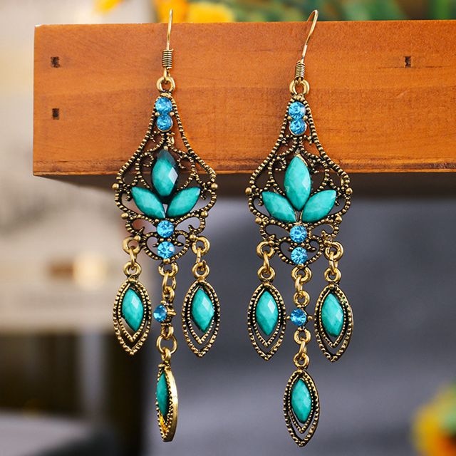 Bohemian Ethnic Earrings 2021 Women Vintage Alloy Hollow Out Carved Flower Rhinestones