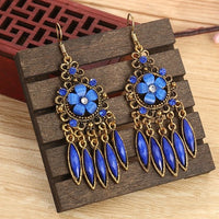 Bohemian Ethnic Earrings 2021 Women Vintage Alloy Hollow Out Carved Flower Rhinestones